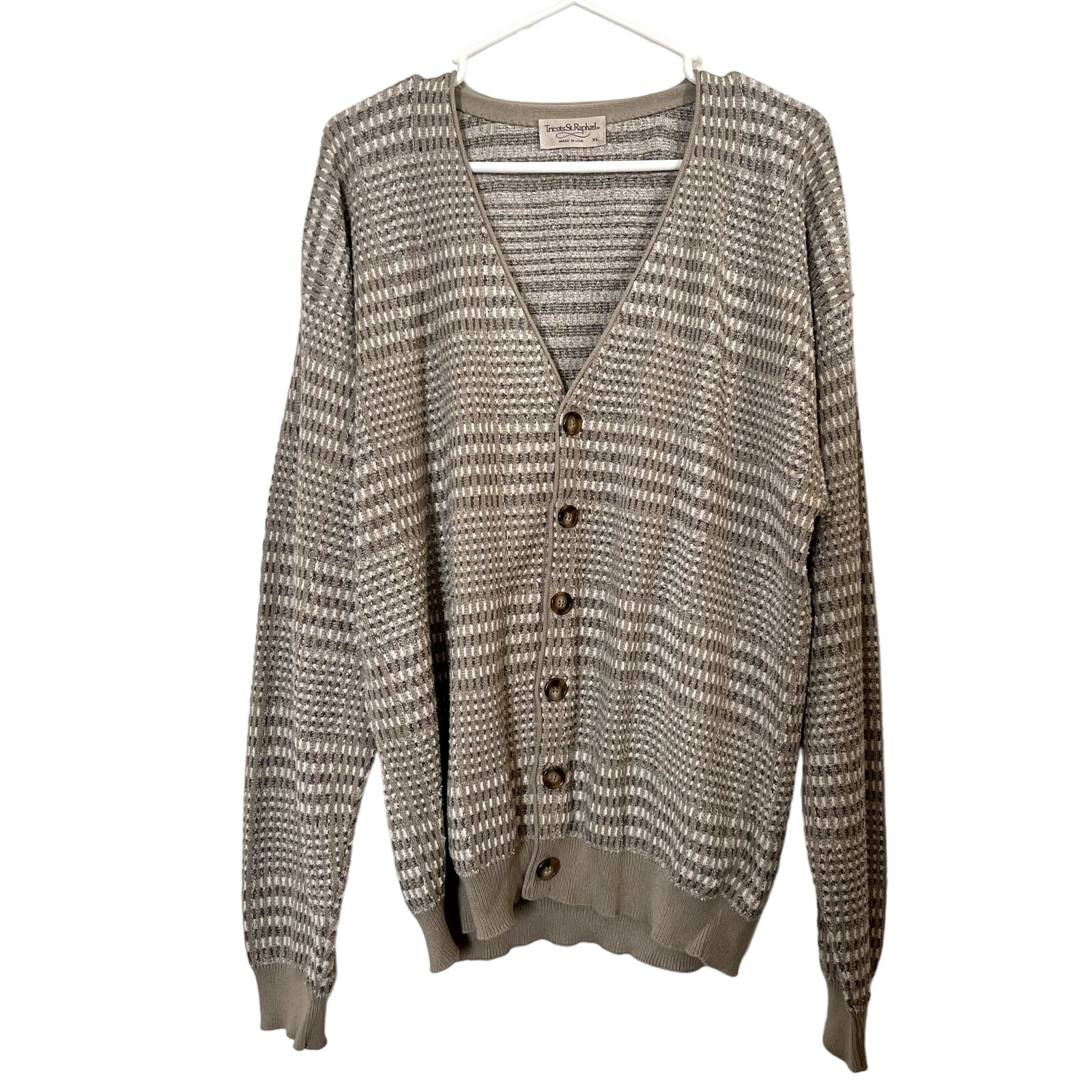 Vtg Tricots St. Raphael Cardigan Sweater Made In Usa Cosby Biggie Stripe Mens Xl